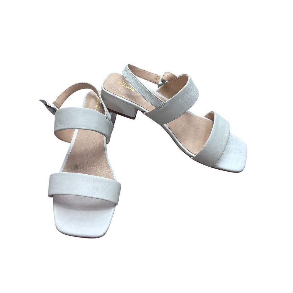 Clarks Womens Seren 25 Strap White Leather Sandals Size 9.5M